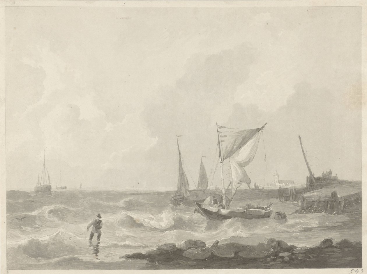 Barcos de pesca num molhe do porto de Willem Hendrik Hoogkamer