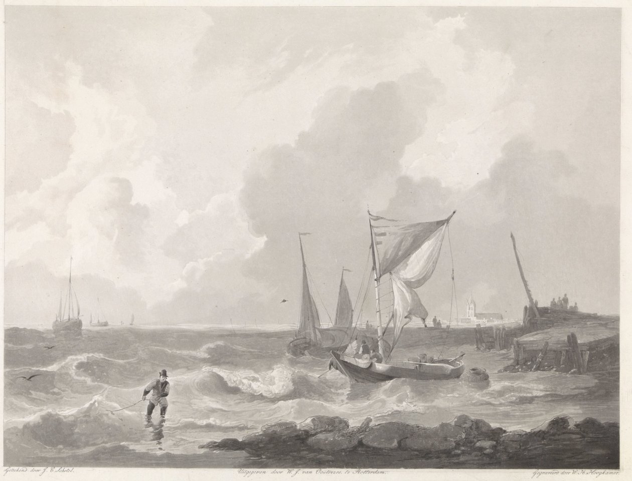 Barcos de pesca num molhe do porto de Willem Hendrik Hoogkamer