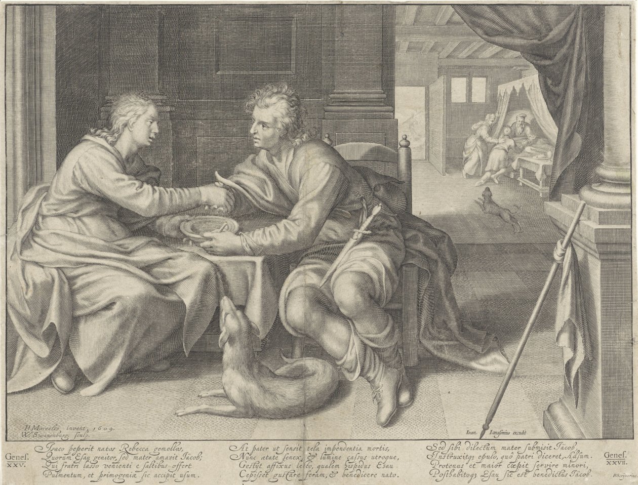 Esaú vende sua primogenitura a Jacó de Willem Isaacsz. van Swanenburg