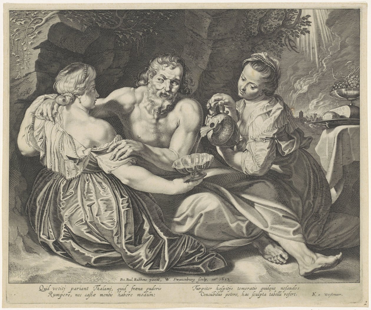 Muito bêbado alimentado pelas suas filhas de Willem Isaacsz. van Swanenburg