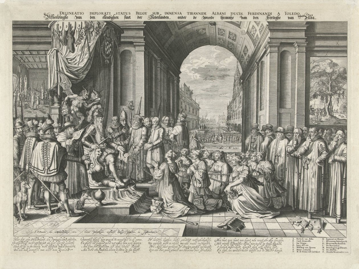 Tirania de Alba, c. 1569 Deplorati status Belgy sub immensa tyrannide Albani ducis, Ferdinandi a Toledo (título no objeto) Imagem do miserável estado da Holanda, sob a cruel tirania do Duque de Alba (título no de Willem Jacobsz Delff (attributed to)