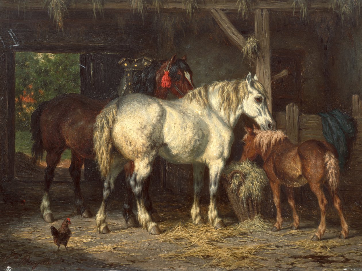 Cavalos no estábulo (pintura) de Willem Jacobus Boogaard