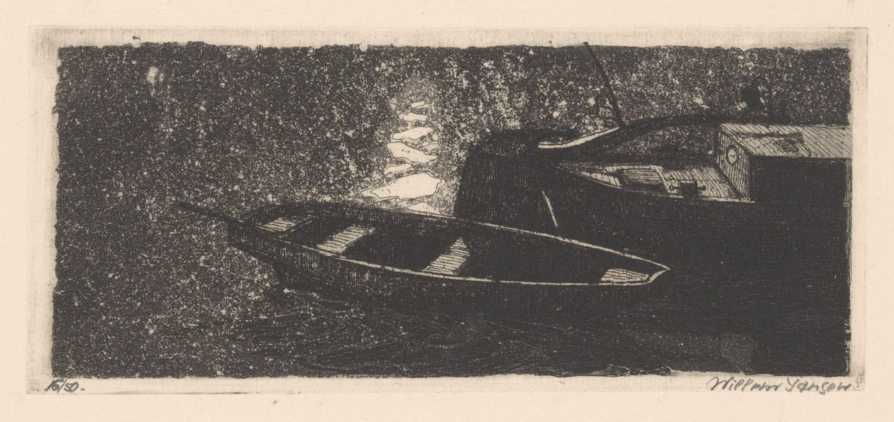 Popa e barco a remo de Willem Jansen (graveur) (signed by artist)