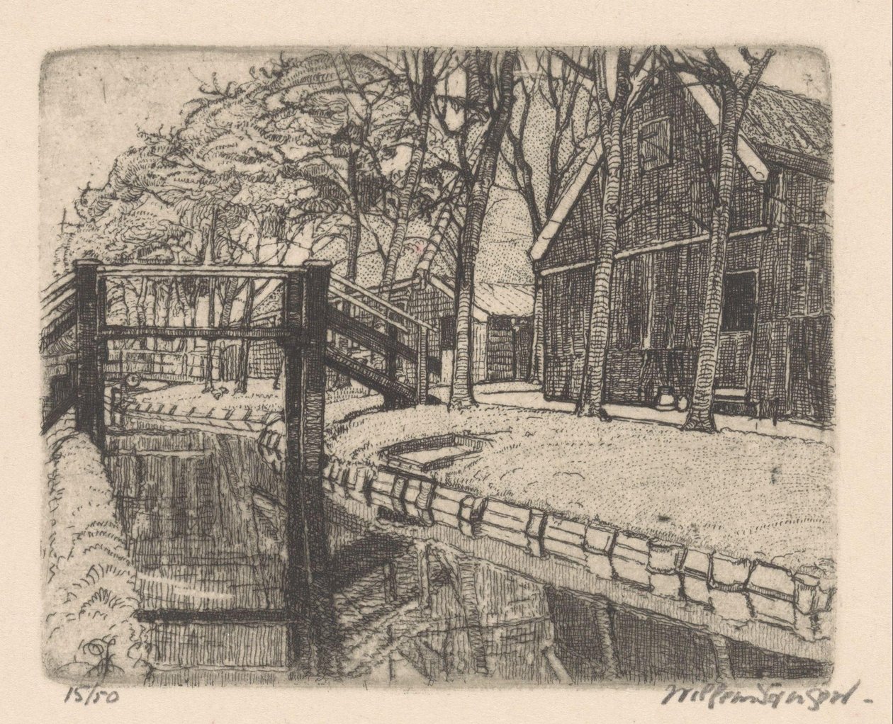 Ponte em Assendelft de Willem Jansen (graveur) (signed by artist)