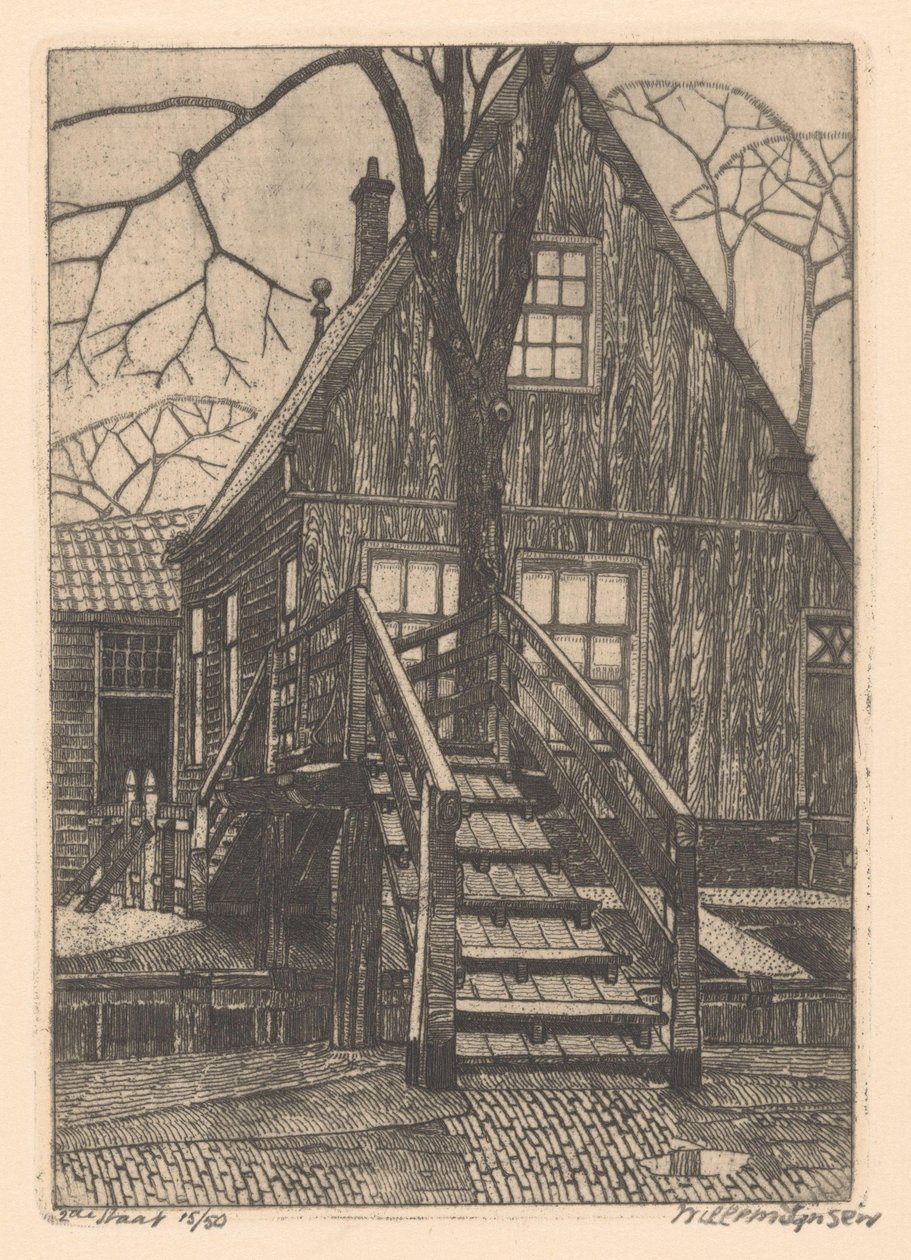 Casa com ponte em Westzaan de Willem Jansen (graveur) (signed by artist)