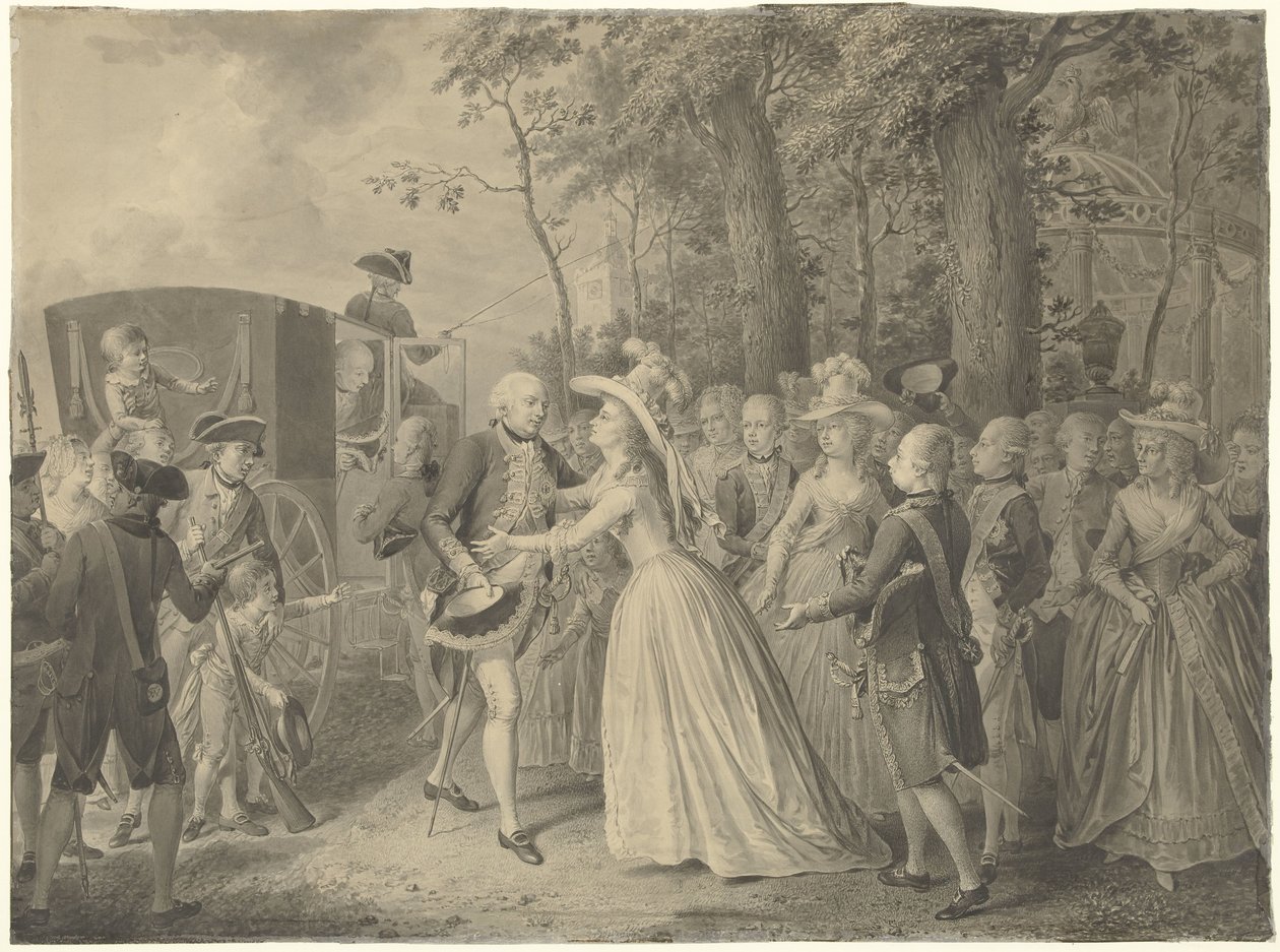 Encontro da Princesa Wilhelmina com o seu irmão Rei Frederick III da Prússia em Kleve, 1788 de Willem Joseph Laquy