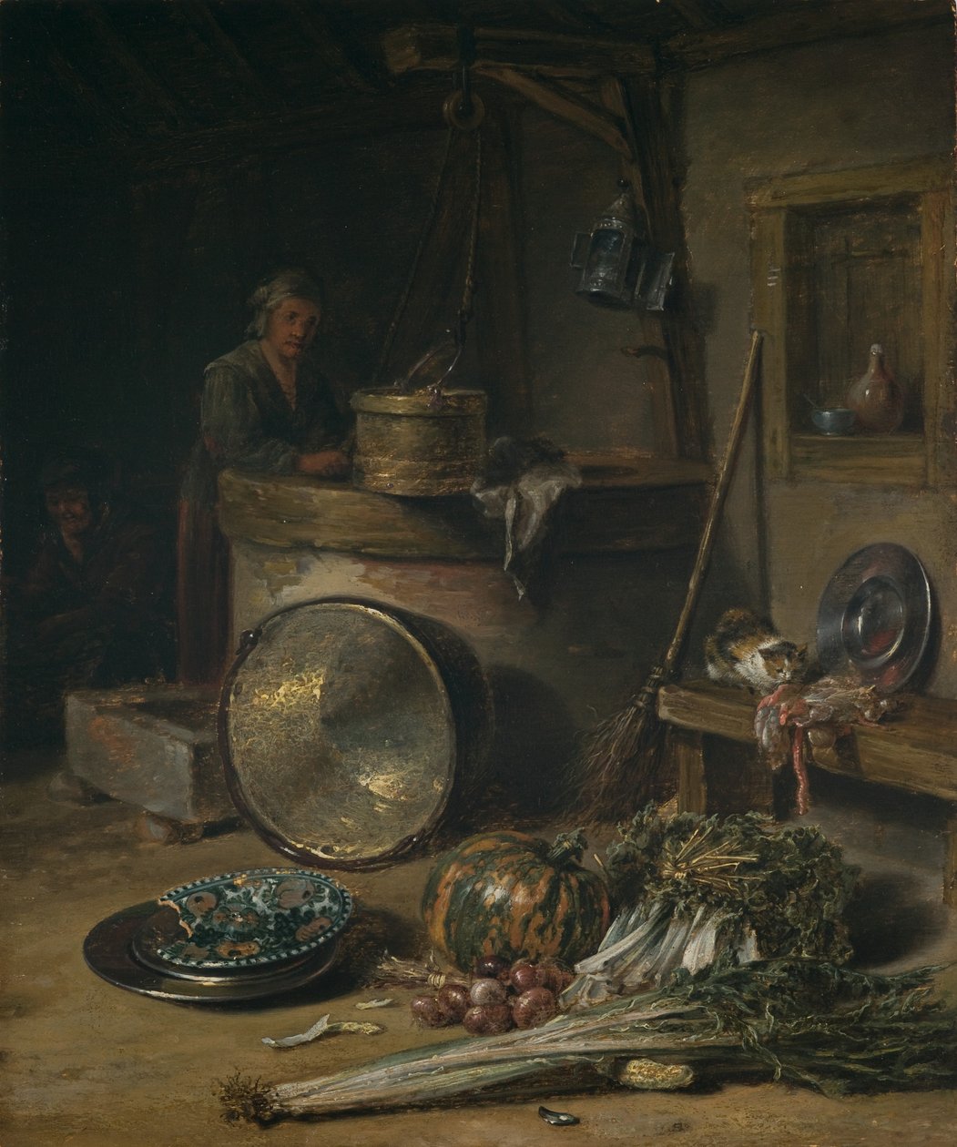 Interior de camponês com mulher junto a um poço, c.1642-43 (óleo sobre painel) de Willem Kalf
