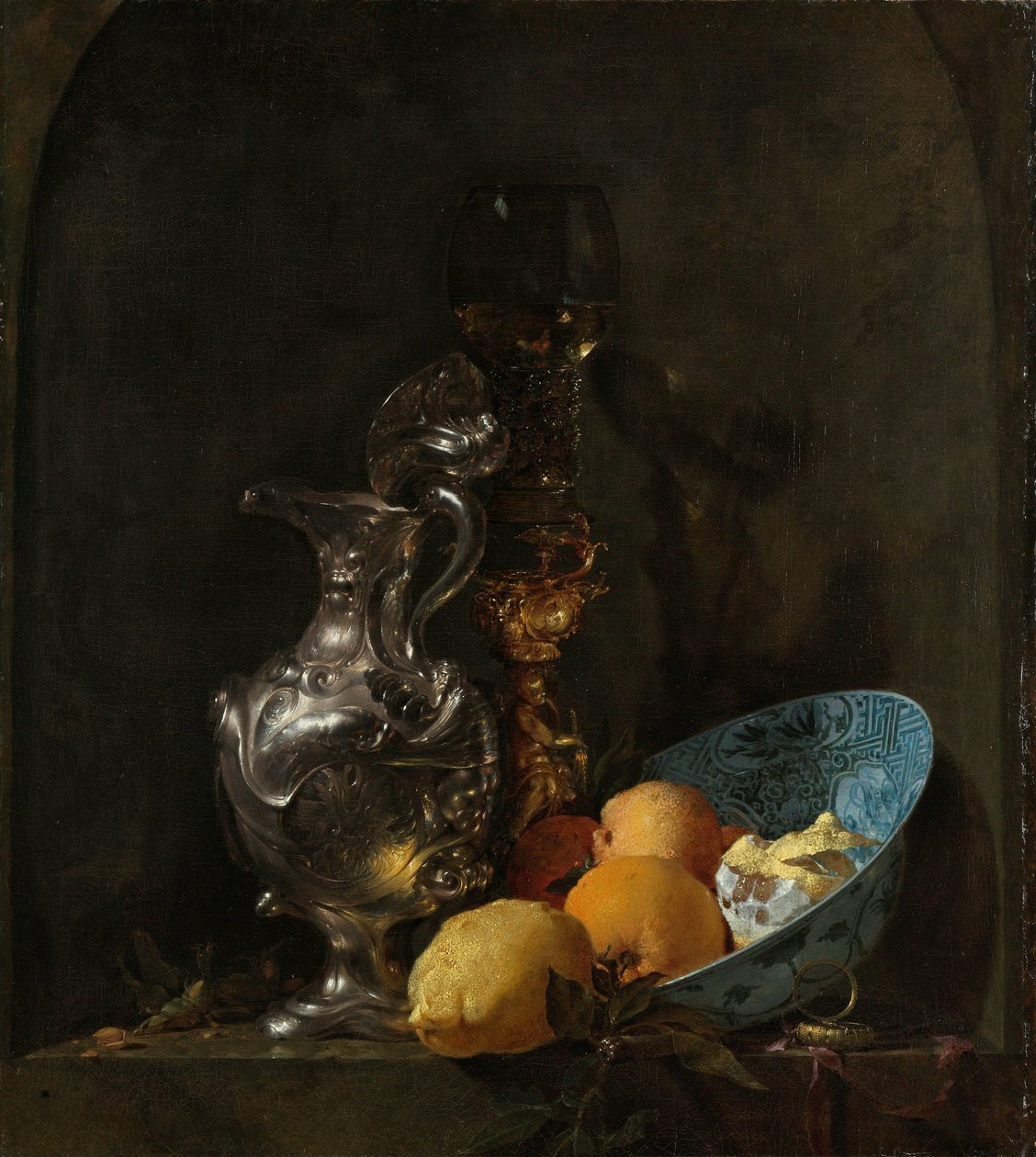 Natureza morta com um jarro de prata e uma tigela de porcelana Natureza morta com um jarro de prata de Willem Kalf