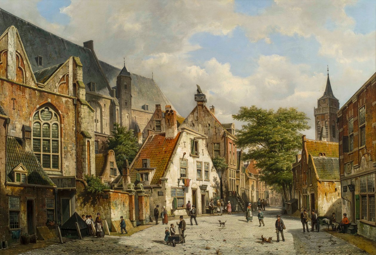 Uma cena de rua holandesa no verão, século XIX de Willem Koekkoek