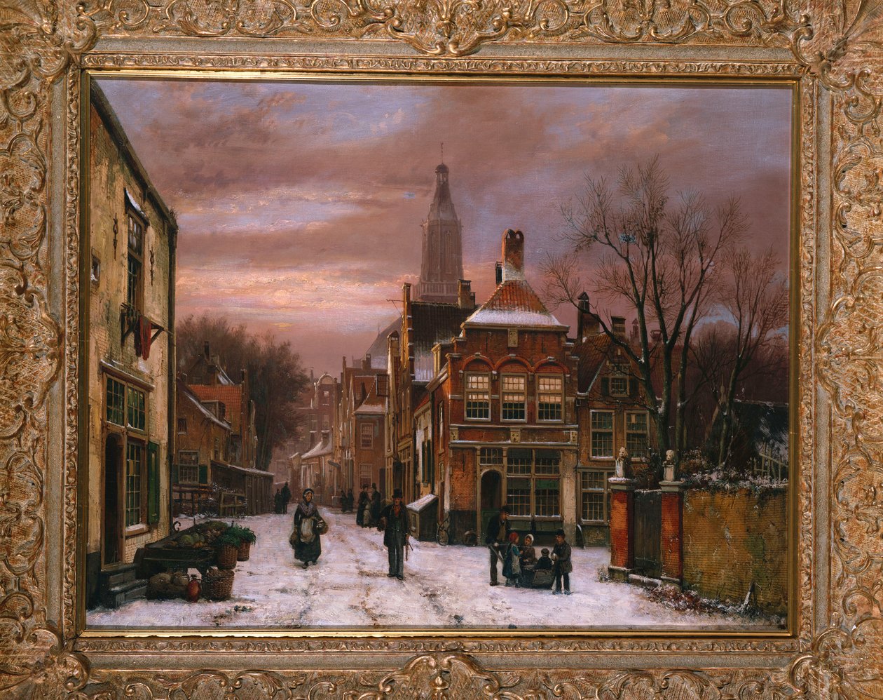 Uma cena invernal: uma rua holandesa com numerosas figuras de Willem Koekkoek