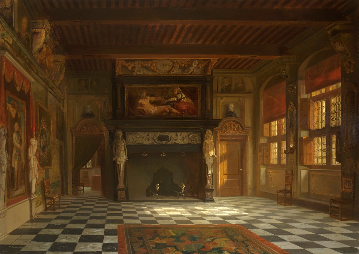 O Salão do Casamento na Câmara Municipal Stadhuis em Antuérpia, 1852. de Willem Linnig the Elder