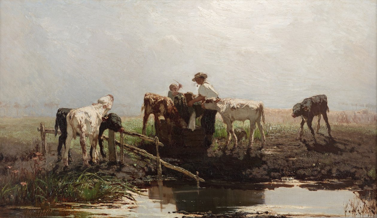 Bezerros em uma lagoa, 1863 de Willem Maris