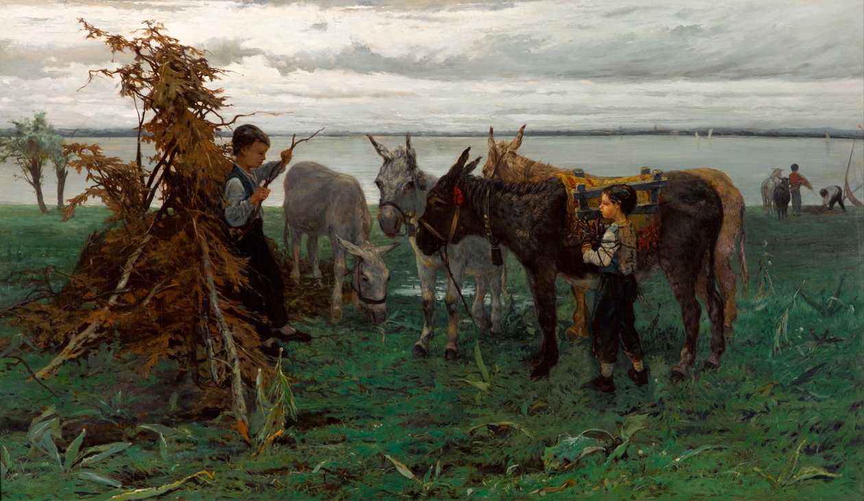 "Garcons gardant des anes" (Garcons gardant des anes) Peinture de Willem Maris (1844-1910) - 1865 - Óleo sobre tela Dim 90,3x138 cm Gemeentemuseum Den Haag de Willem Maris