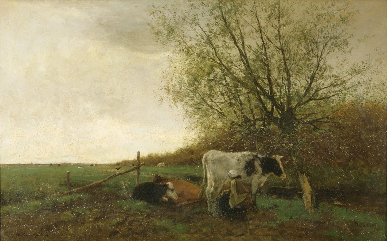 Hora da ordenha (óleo sobre tela) de Willem Maris
