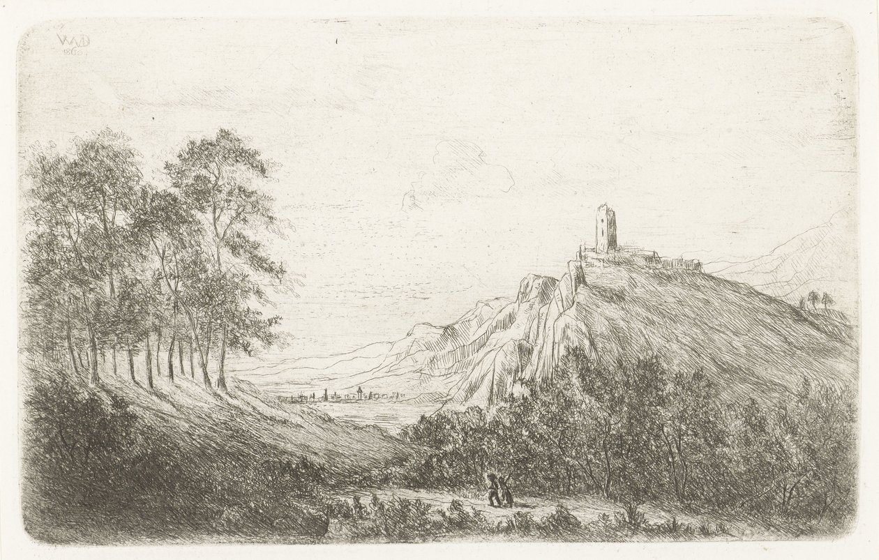 Paisagem montanhosa com castelo no topo da montanha de Willem Matthias Jan van Dielen