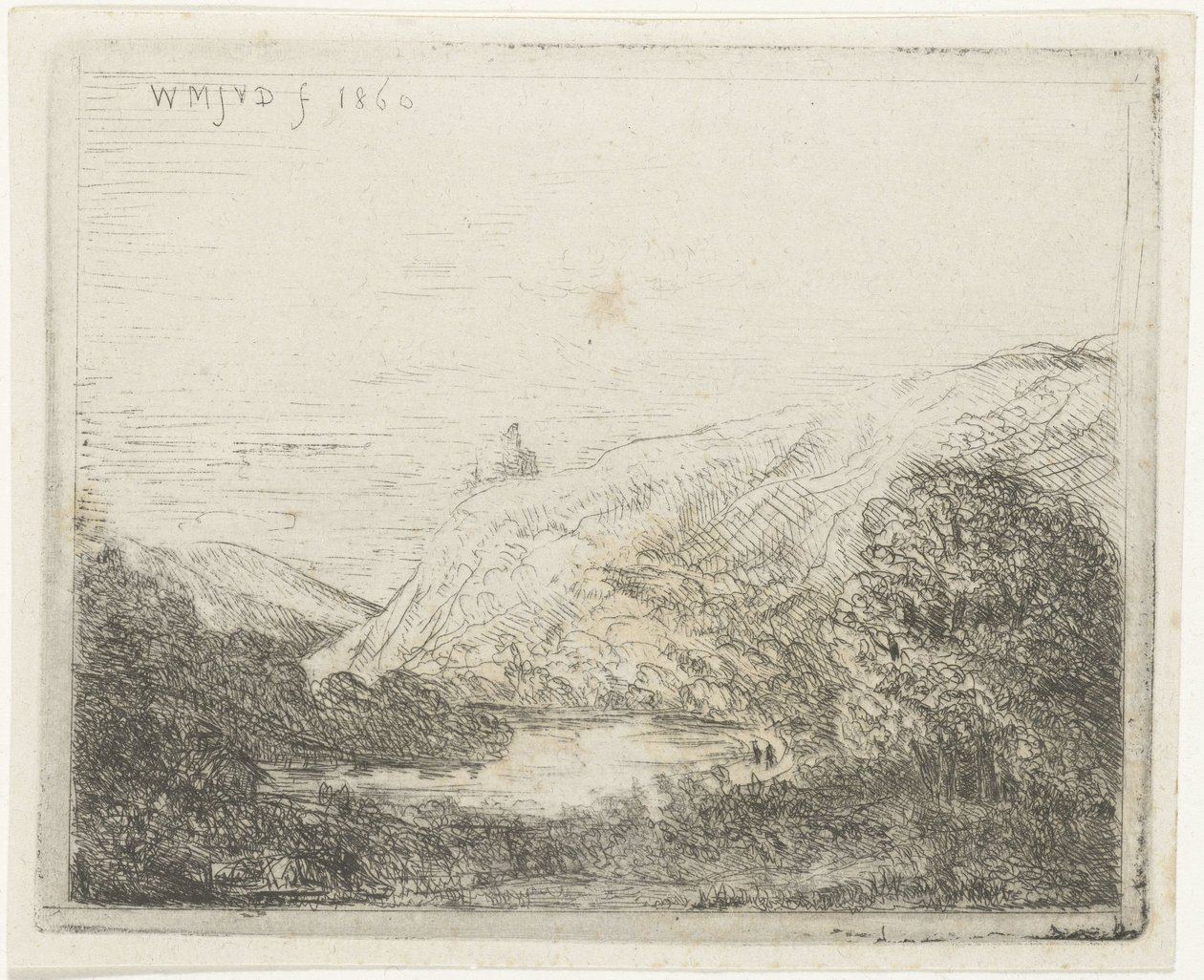 Paisagem montanhosa com rio de Willem Matthias Jan van Dielen