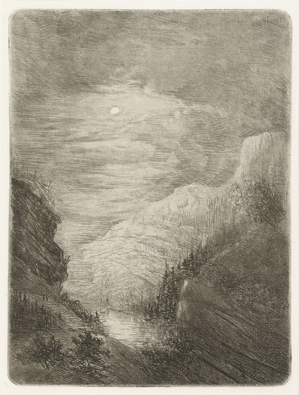 Paisagem de montanha com rio ao luar de Willem Matthias Jan van Dielen
