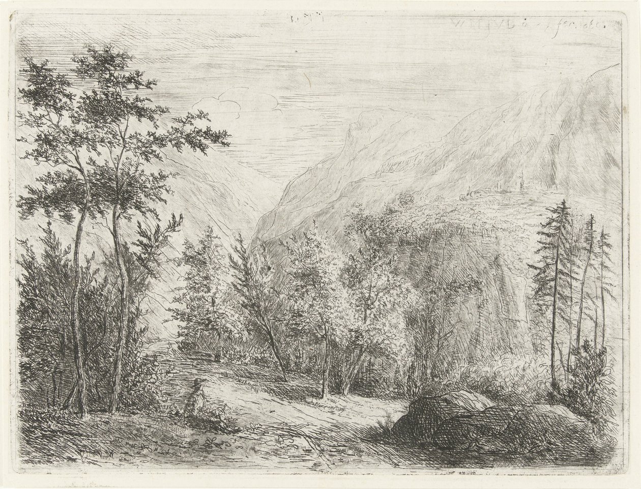 Paisagem de montanha com figura de repouso ao longo da estrada de Willem Matthias Jan van Dielen