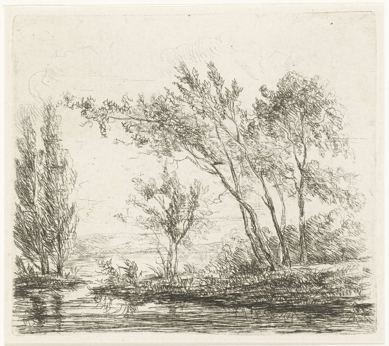 Paisagem com árvores à beira d