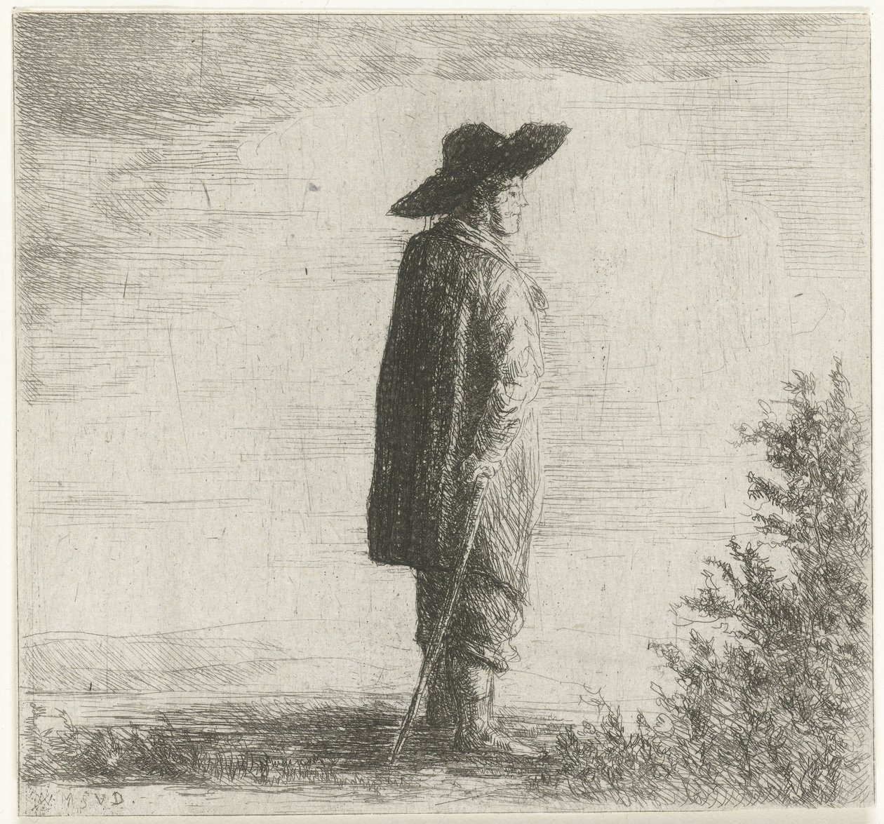 Homem com chapéu e cana na paisagem de Willem Matthias Jan van Dielen