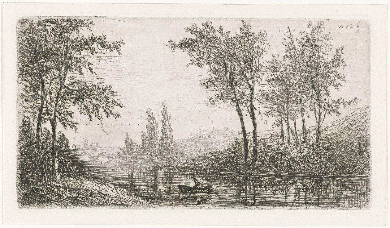 Paisagem fluvial com barco de Willem Matthias Jan van Dielen
