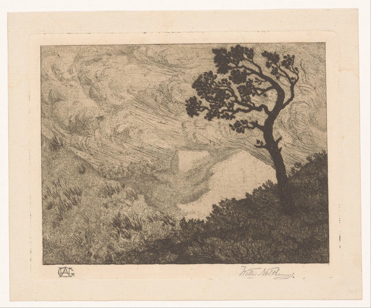 Árvore numa paisagem montanhosa de Willem Nolthenius (signed by artist)