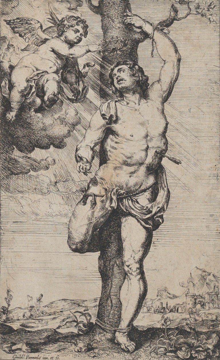 O Martírio de São Sebastião, com anjos coroando-o no canto superior esquerdo, ca. 1620-32... de Willem Panneels