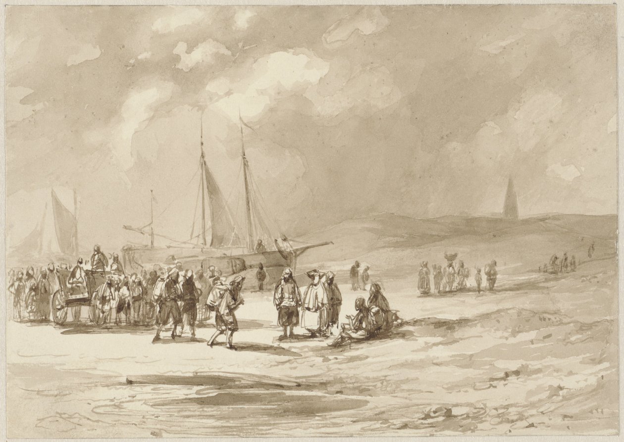 Praia com pescadores de Willem Pieter Hoevenaar