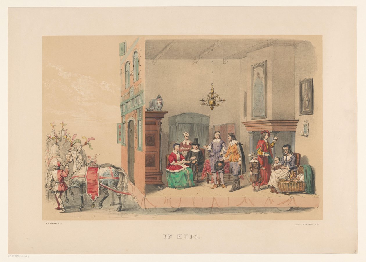 Segundo grupo de máscaras de Utrecht em 1856
Na casa (título sobre o objecto)
A nossa pátria por volta de meados do século XVII, apresentada por estudantes de H.H., membros de Mutua Fides, por ocasião do 220º aniversário da Universidade de Utrecht, 25 de de Willem Pieter Hoevenaar