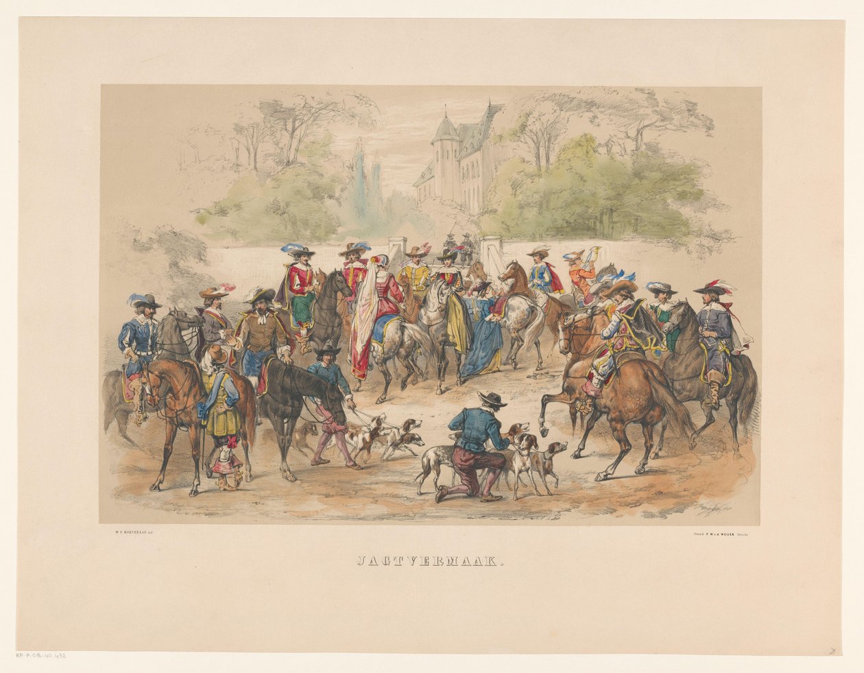 Sétimo grupo de máscaras de Utrecht em 1856
Entretenimento de caça (título sobre o objecto)
A nossa pátria por volta de meados do século XVII, apresentada por estudantes de H.H., membros da Mutua Fides, em celebração do 220º aniversário da Escola Secundá de Willem Pieter Hoevenaar