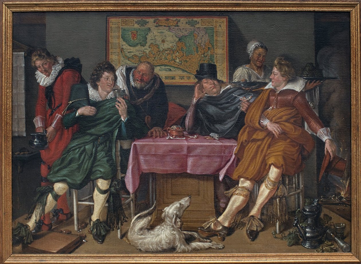 Feliz companhia. Pintura de Willem Pietersz Buytewech (1591 ou 1592-1624), óleo sobre tela, cerca de 1620. Arte holandesa de Willem Pietersz Buytewech
