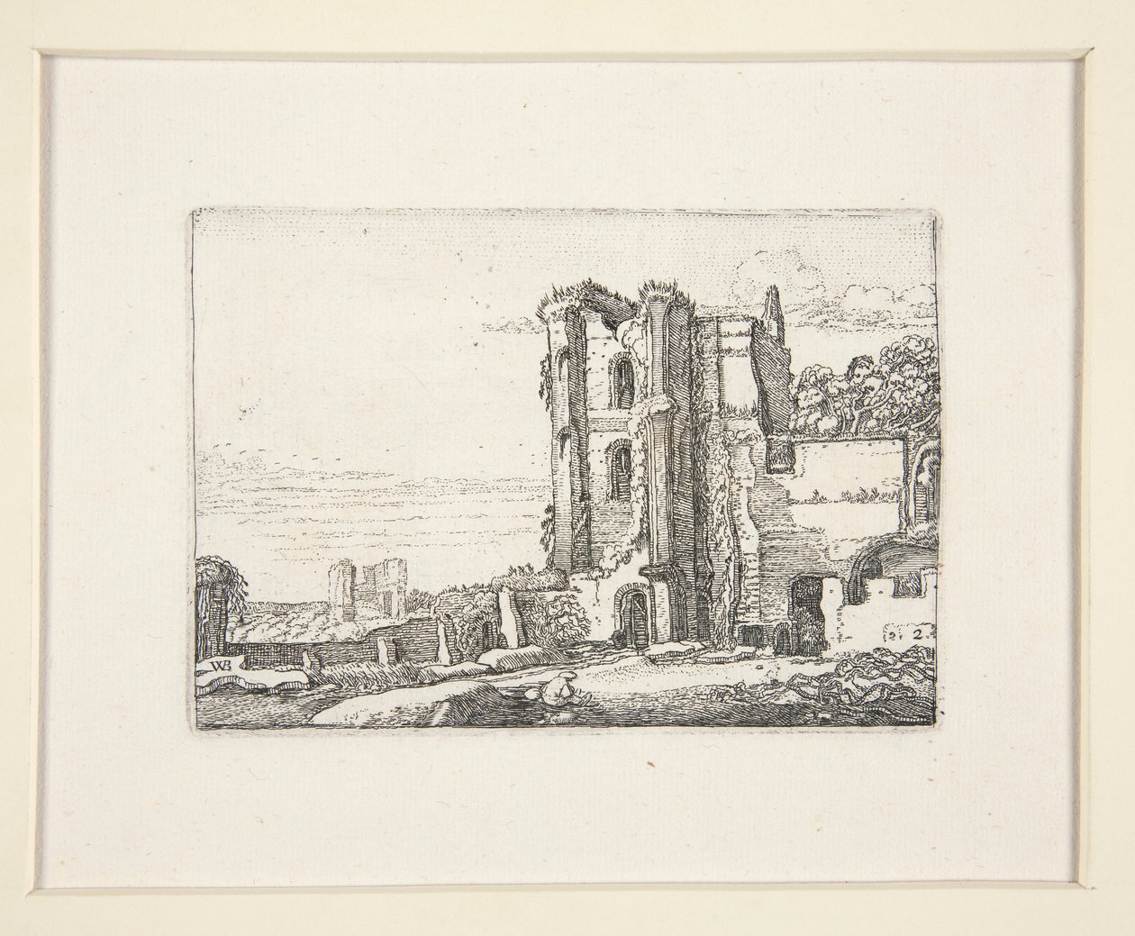 Torre arruinada mesmo ao centro, Placa 2 de O Conjunto das Paisagens de Willem Pietersz. Buytewech