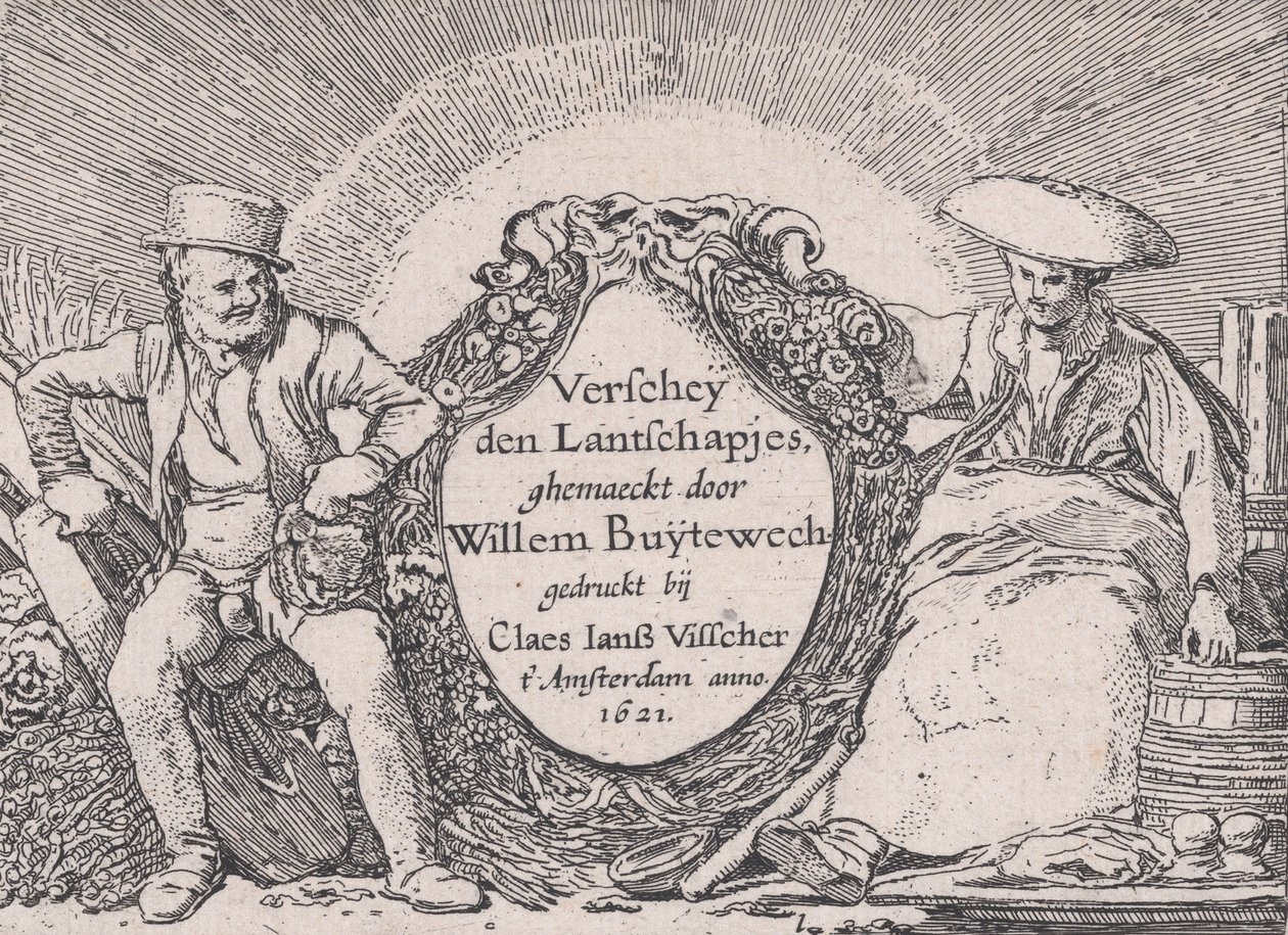 Página de título, de Verscheyden Landtschapjes Various Little Landscapes, Plate 1, ca. 1616, de Willem Pietersz. Buytewech