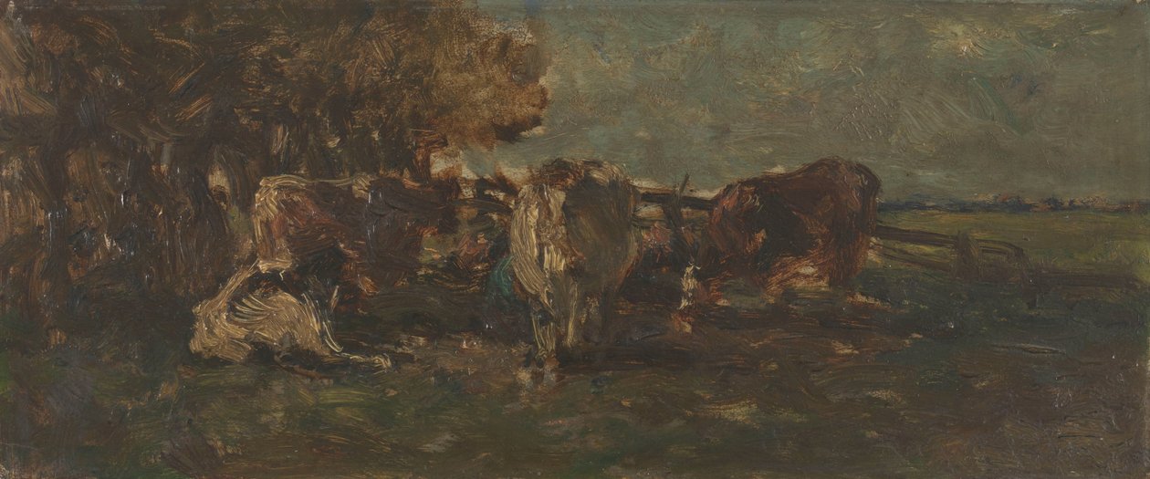 A dobra do leite de Willem Roelofs (I) (signed by artist)
