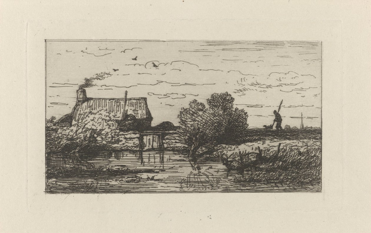 Vista de uma fazenda na água de Willem Roelofs (I)