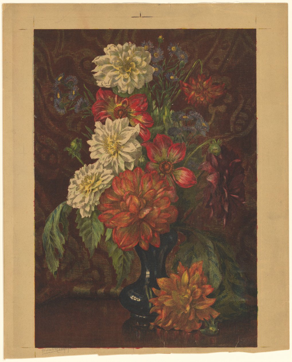 Vaso com dahlias de Willem Roelofs (II) (signed by artist)