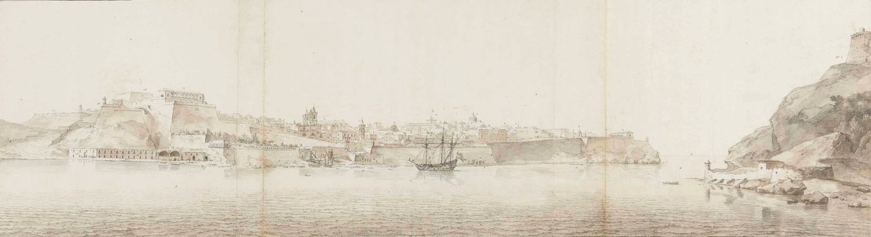 Vista de Valletta na ilha de Malta, vista de Senglea de Willem Schellinks