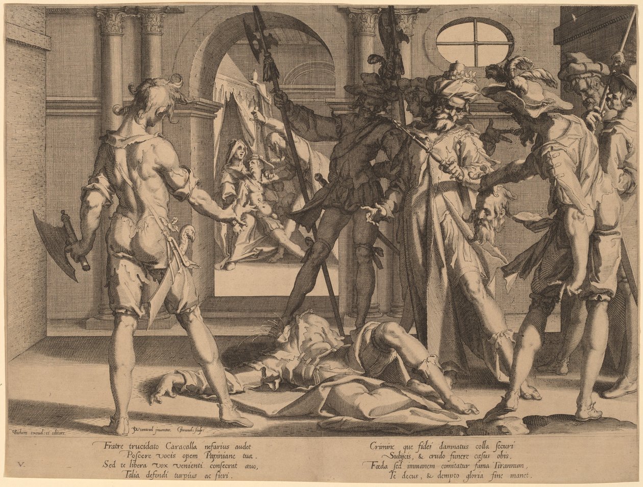 Decapitação do juiz romano Papinian de Willem Swanenburgh, after Joachim Anthonisz Wtewael