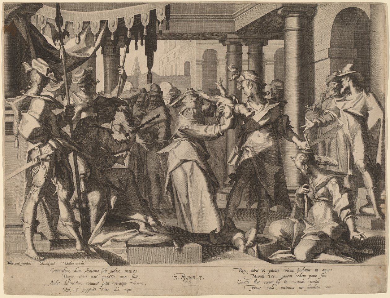 O julgamento de Salomão de Willem Swanenburgh after Joachim Anthonisz Wtewael