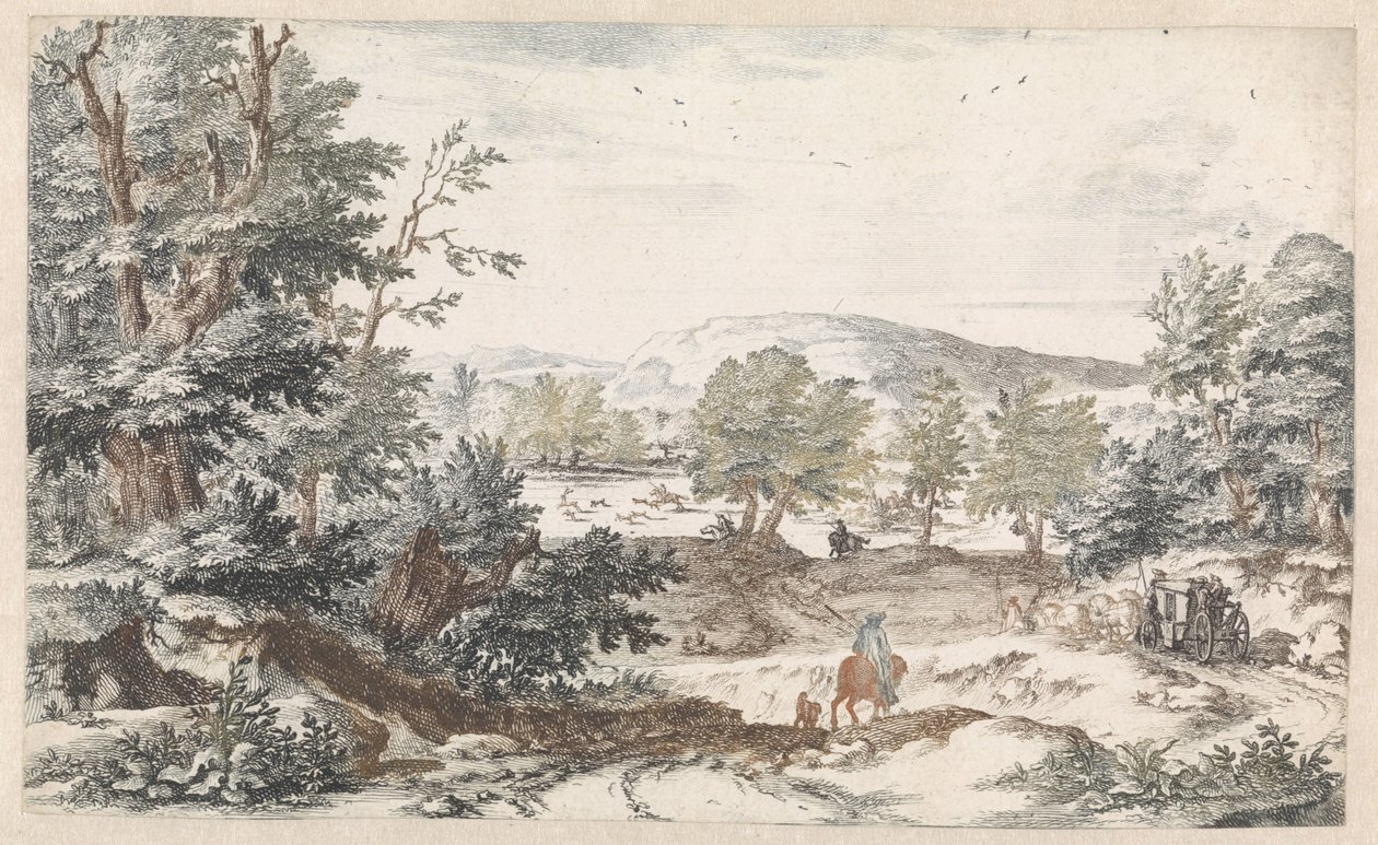 Paisagem arborizada com uma estrada de Willem Swidde