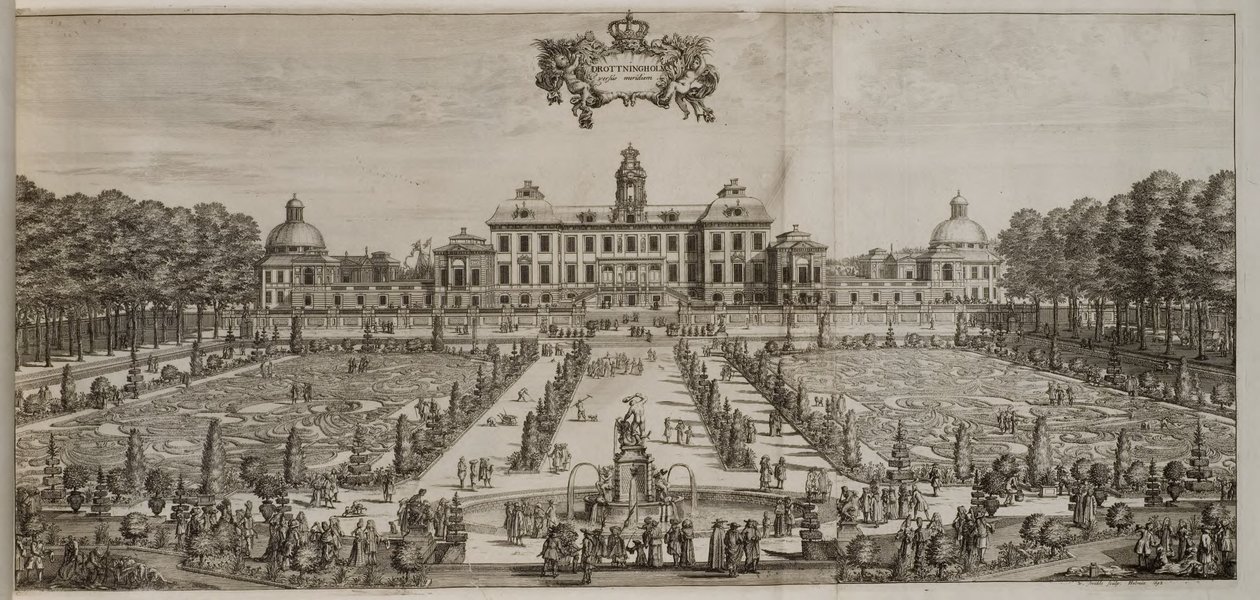 Palácio e jardim de Drottningholm vistos do sul de Willem Swidde