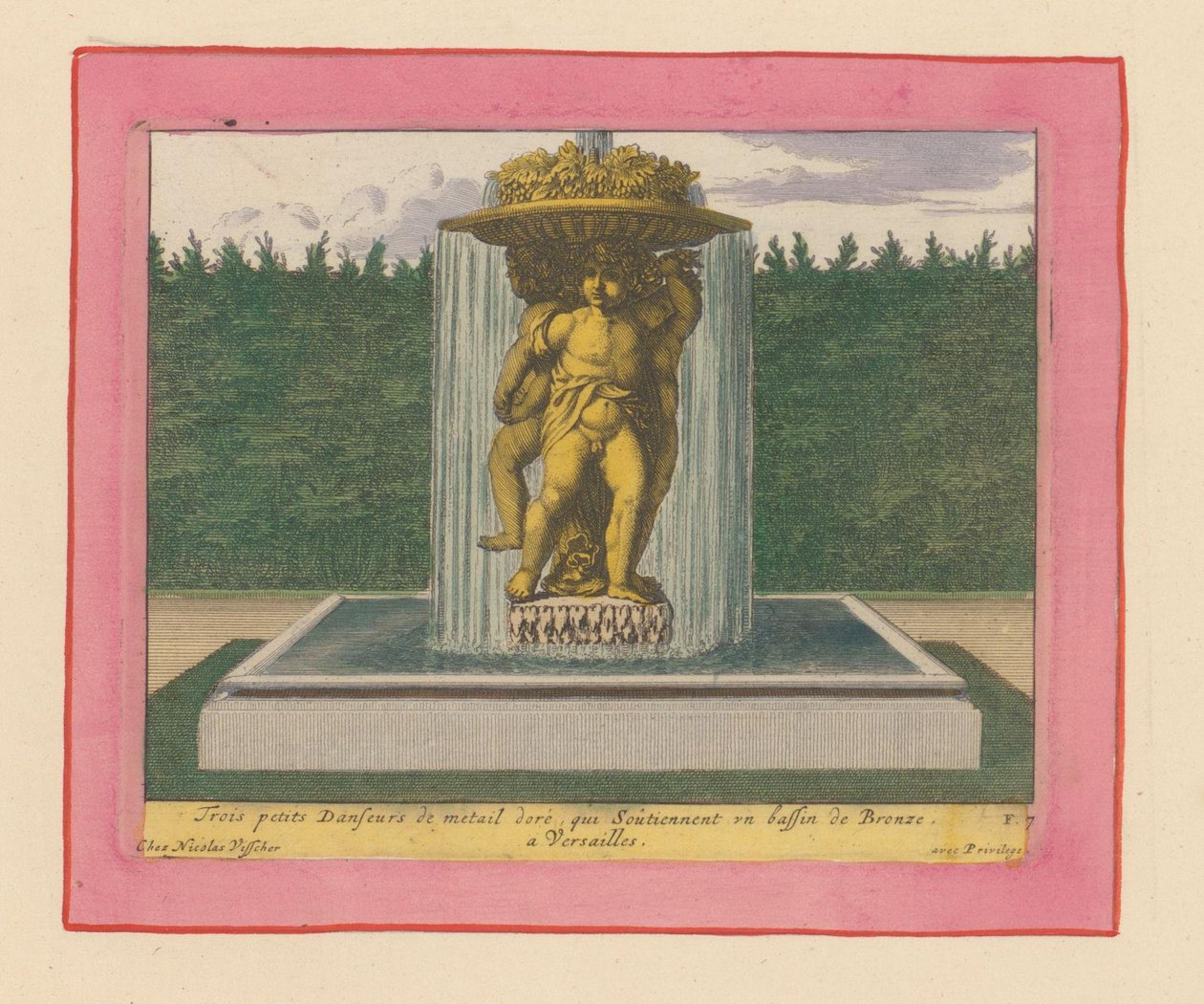 Brunnen mit einer Statue von drei tanzenden Putti, die eine Schale über ihren Köpfen tragen de Willem Swidde