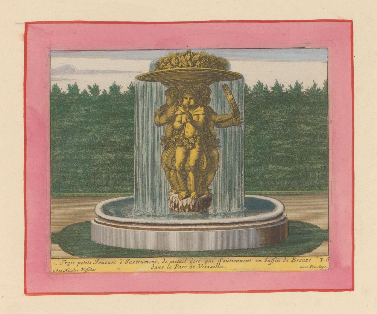 Brunnen mit einer Statue von drei Musikern, die eine Schale über ihren Köpfen tragen de Willem Swidde