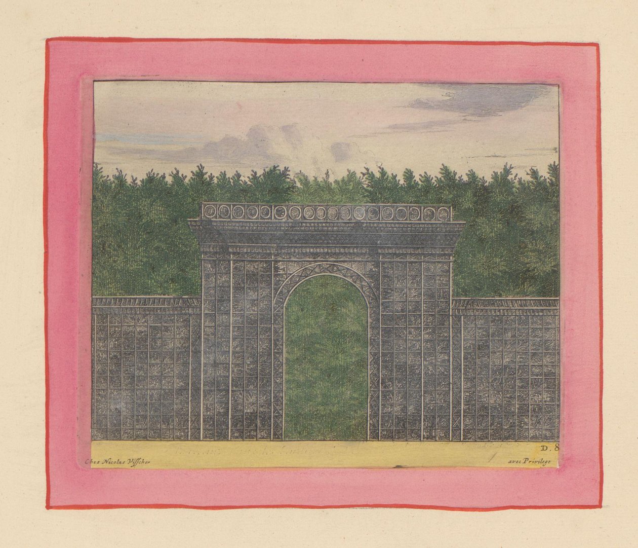 Rechteckiger Pavillon aus Lattenwerk mit Tor für eine Hecke in den Gärten von Versailles de Willem Swidde