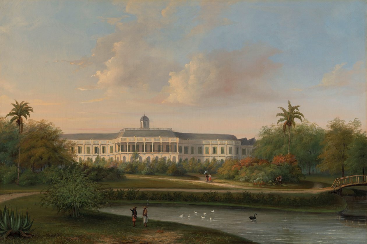 Vista traseira do Palácio Buitenzorg antes do terremoto de 10 de outubro de 1834 de Willem Troost (II)