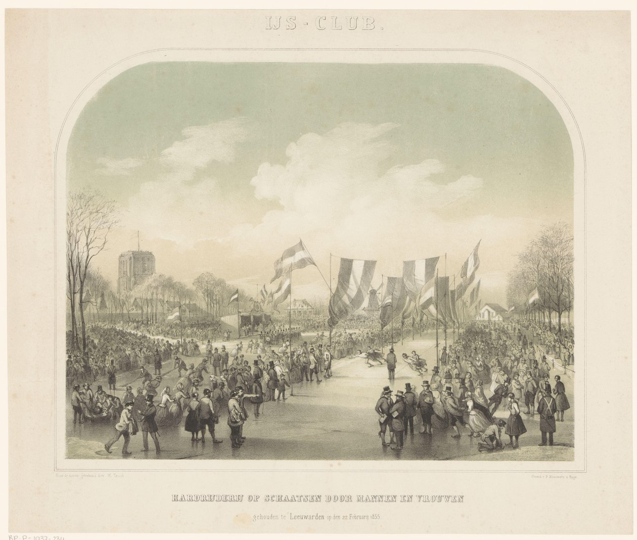 Concurso de patinagem
IJs-club / Hard riding on skates by men and women realizado em Leeuwarden em 22 de Fevereiro de 1855 (título sobre o objecto) de Willem Troost (II)