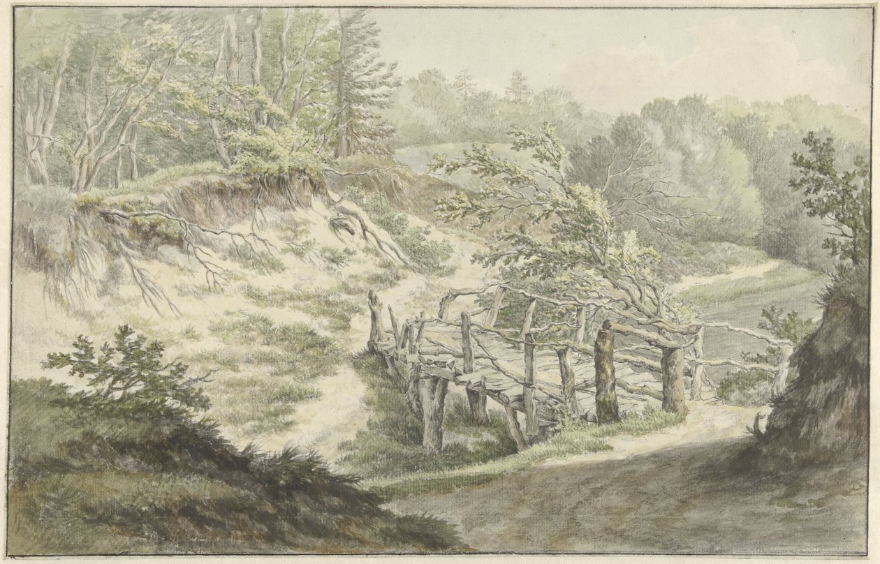 Paisagem dunar com ponte de madeira de Willem Uppink