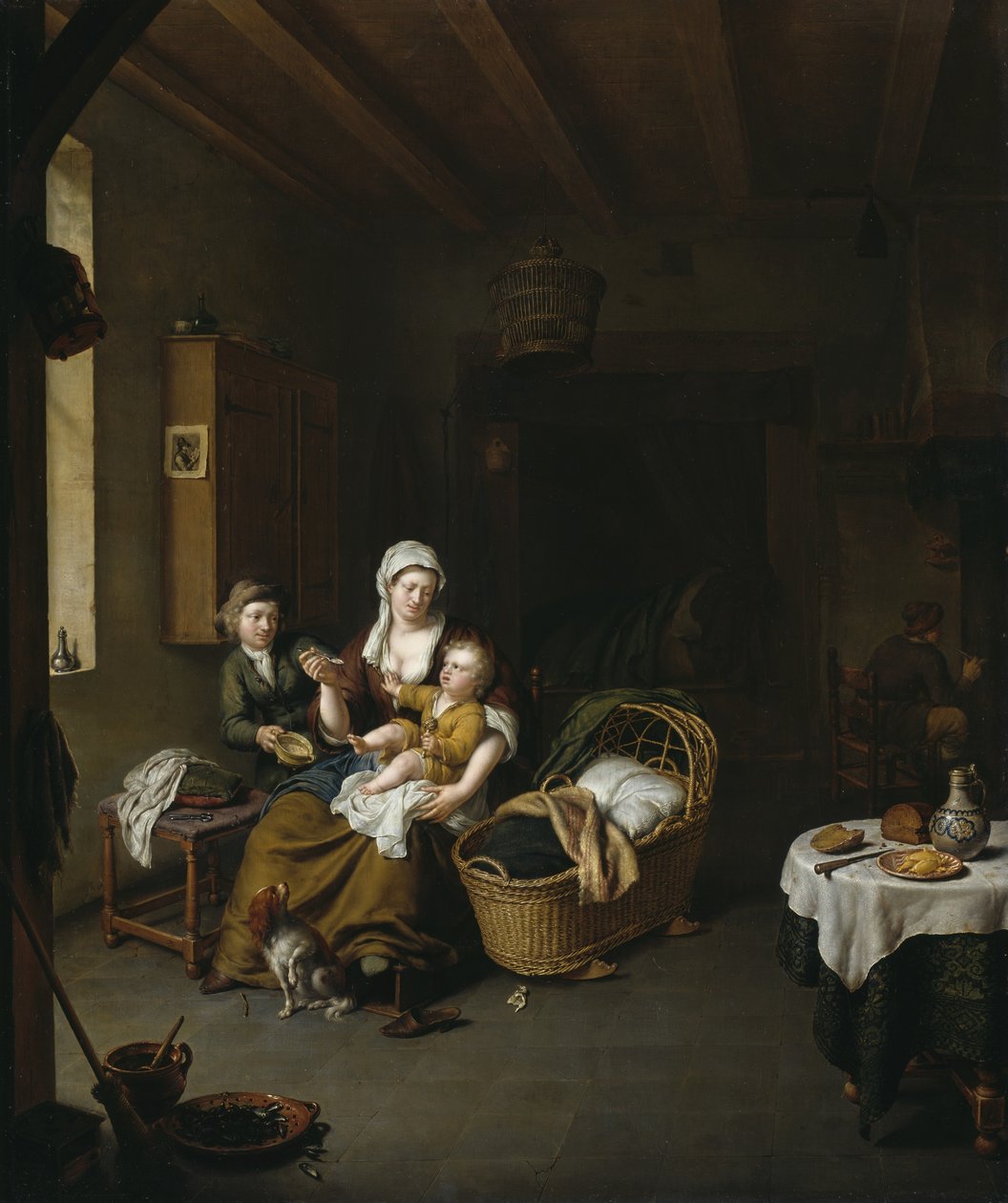 Uma mãe alimentando seu filho de Willem Van Mieris