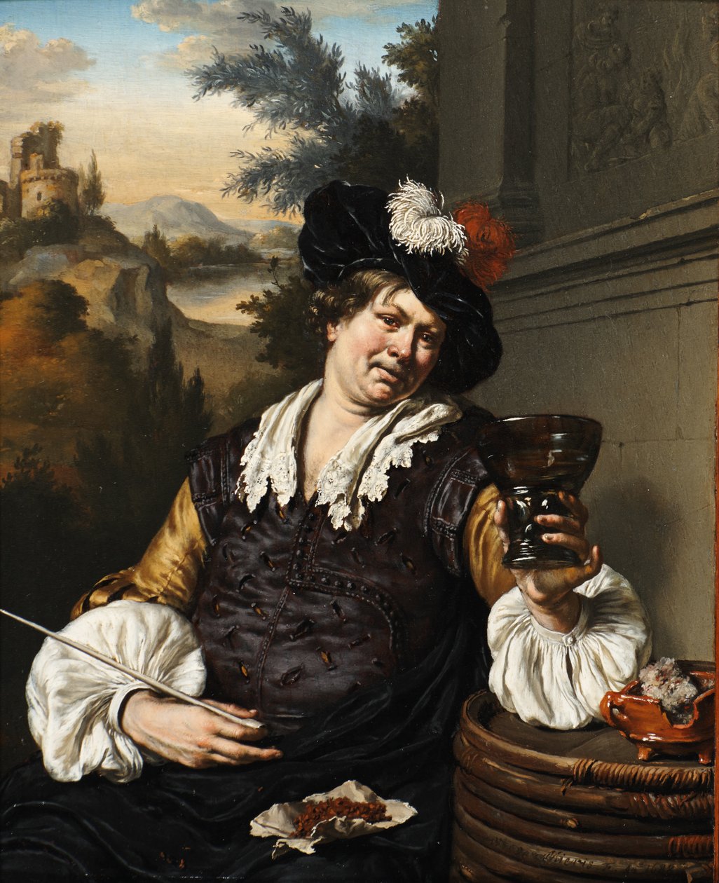 Sitzender Mann mit Berkemeier und Pfeife de Willem Van Mieris