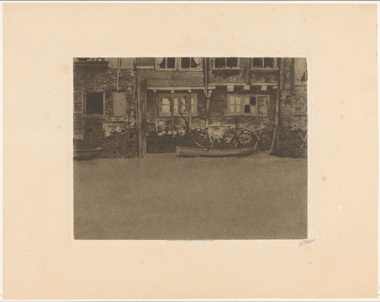 Fachadas traseiras da Voorstraat 463, 461 e 459 em Dordrecht de Willem Witsen (signed by artist)